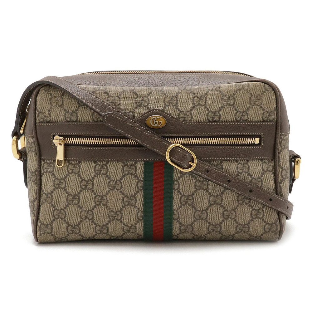 Gucci Ophidia GG Supreme Crossbody Bag Leather Beige Cream Mocha Brown
